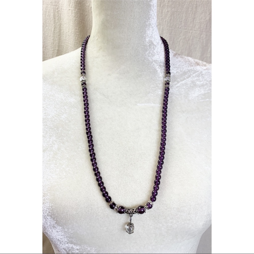 Purple Glass Bead Long Stretch Necklace